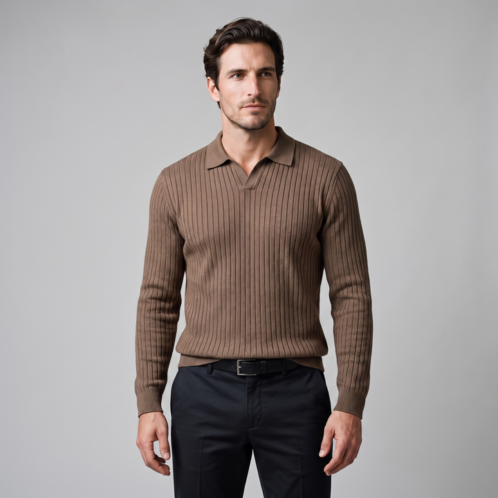 Cassius | Sharp Ribbed Knitted Polo Sweater for Men