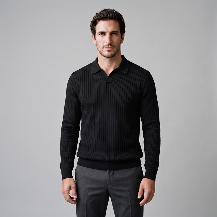 Cassius | Sharp Ribbed Knitted Polo Sweater for Men
