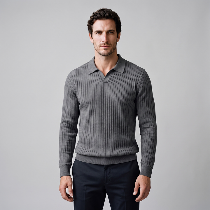 Cassius | Sharp Ribbed Knitted Polo Sweater for Men