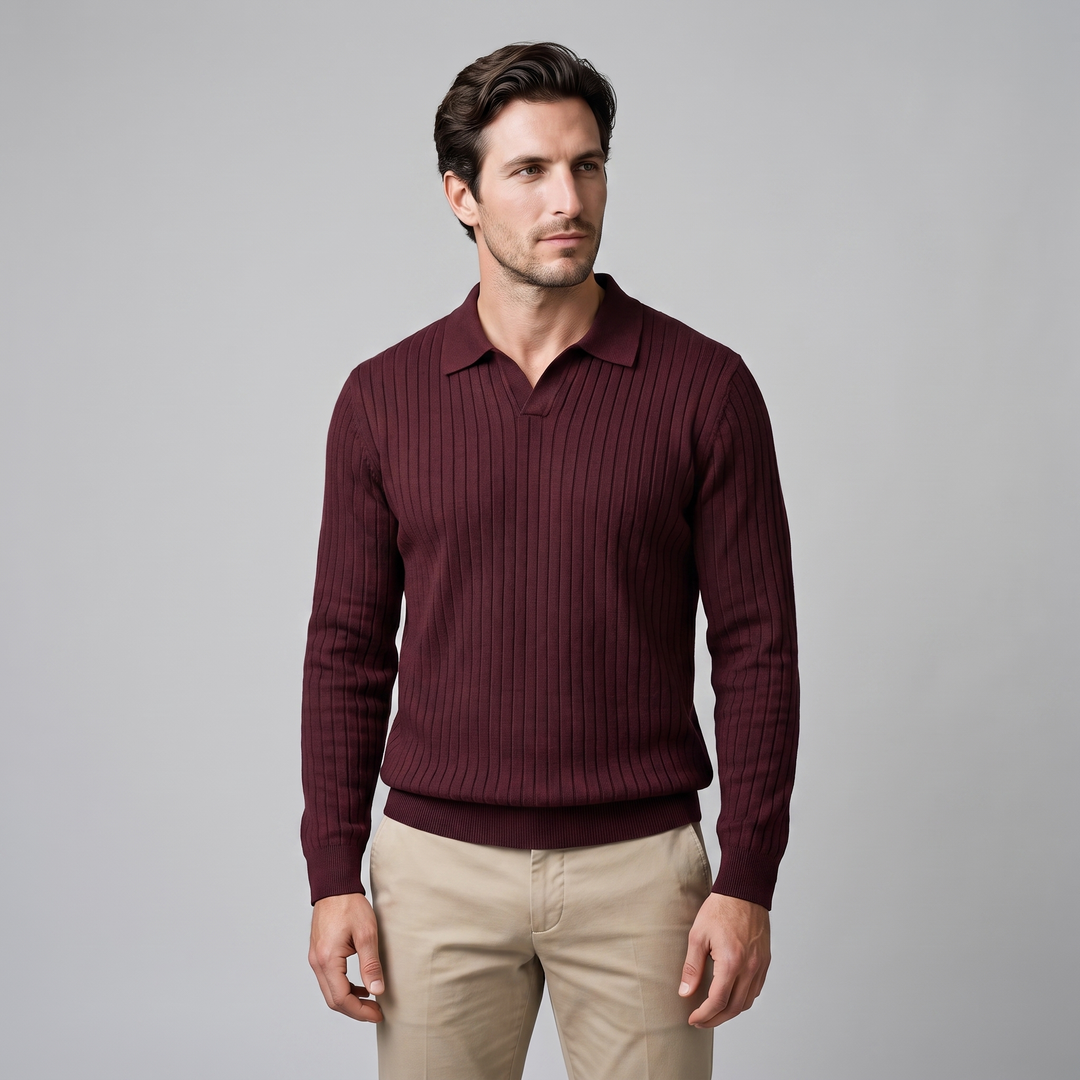 Cassius | Sharp Ribbed Knitted Polo Sweater for Men