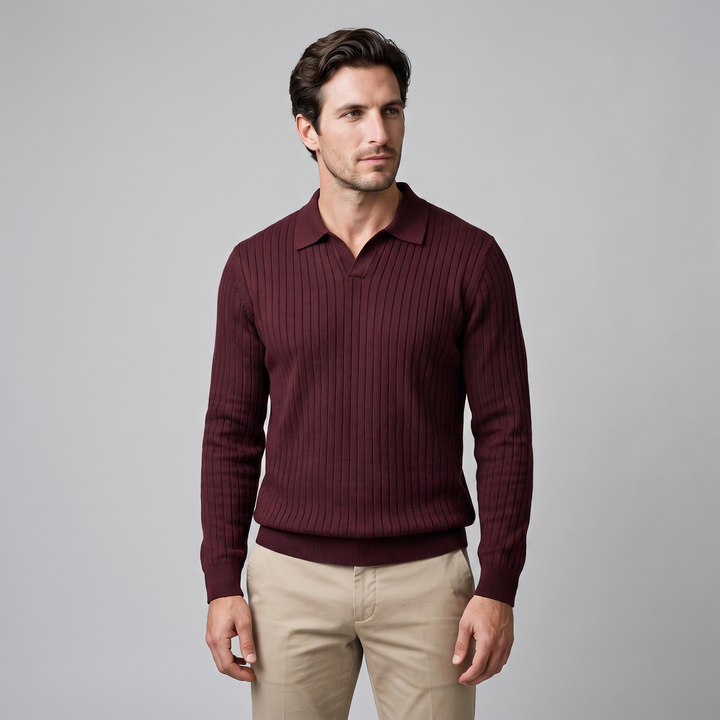 Cassius | Sharp Ribbed Knitted Polo Sweater for Men