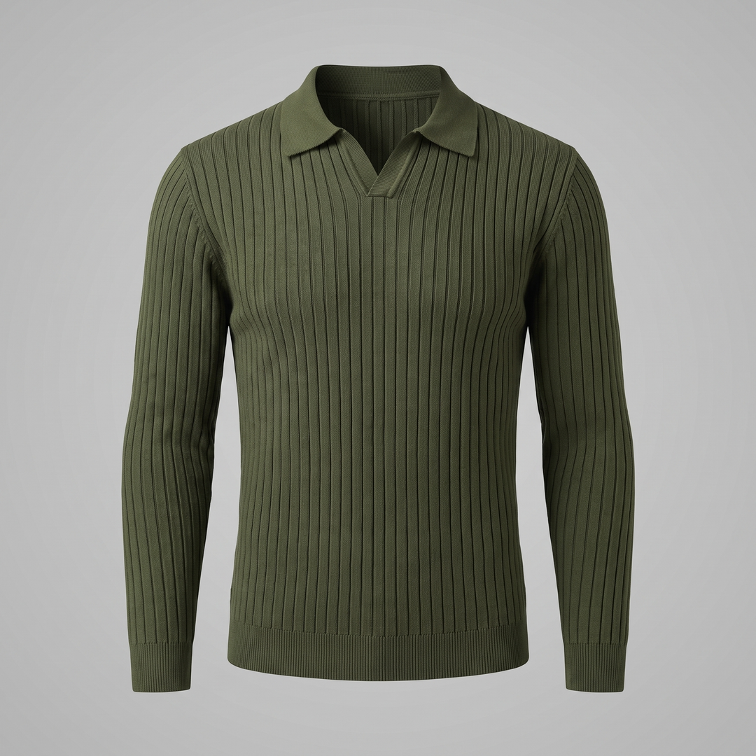 Cassius | Sharp Ribbed Knitted Polo Sweater for Men