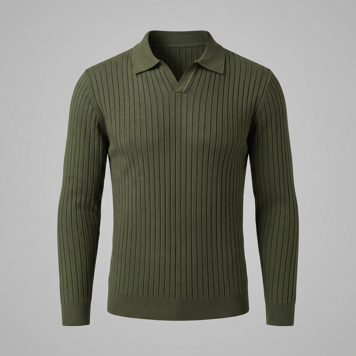 Cassius | Sharp Ribbed Knitted Polo Sweater for Men