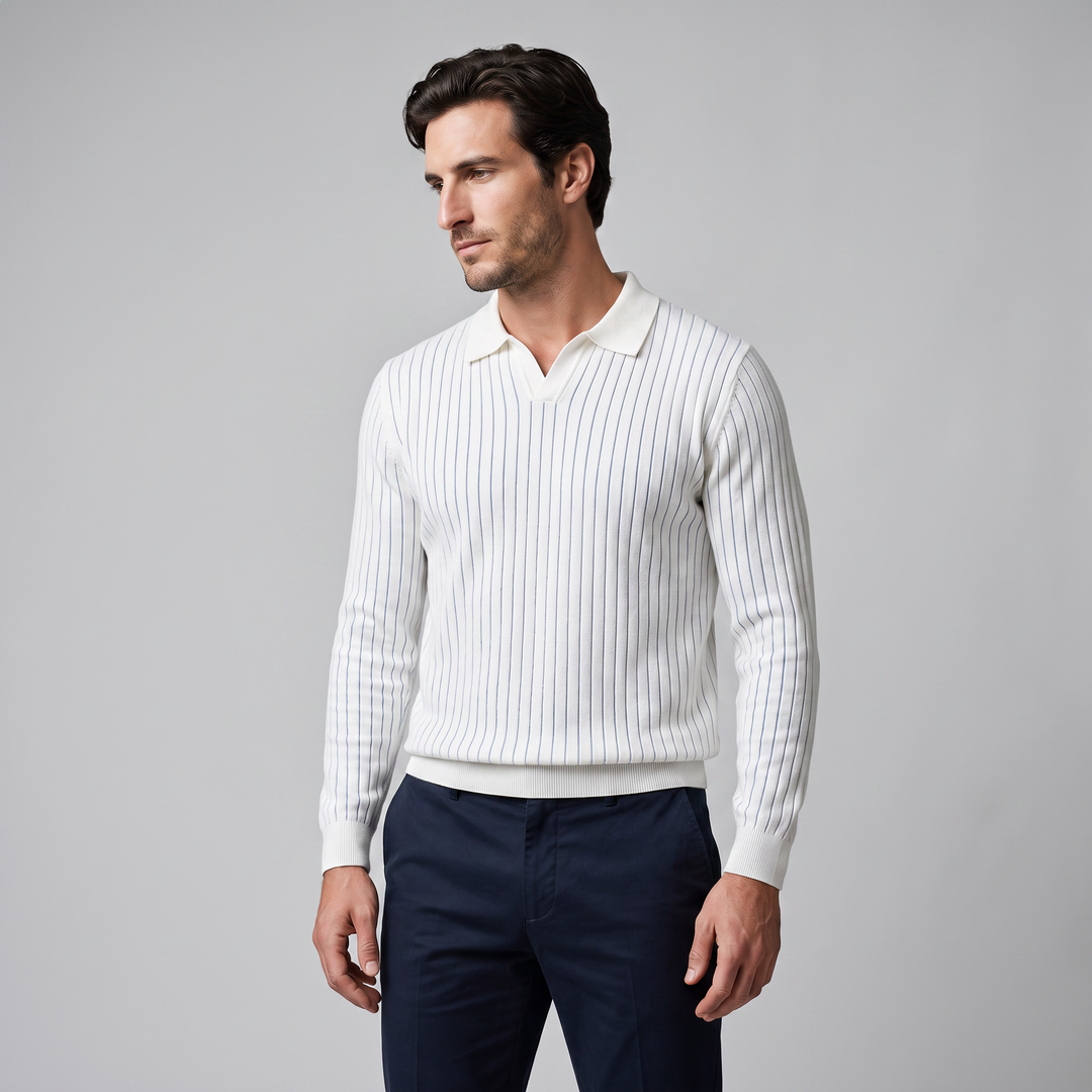 Cassius | Sharp Ribbed Knitted Polo Sweater for Men