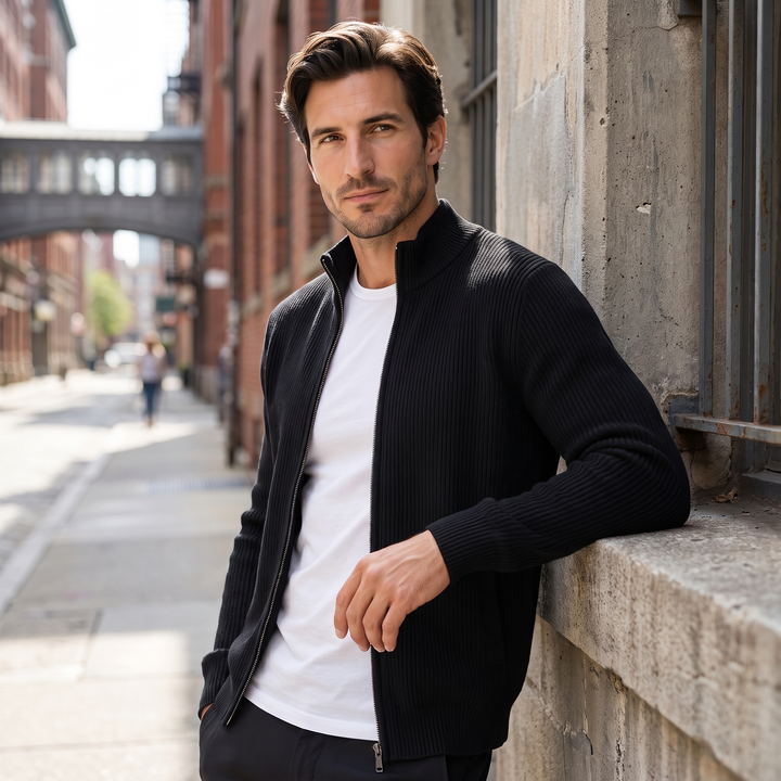Jasper | Relaxed Ribbed Wool Full-Zip Cardigan
