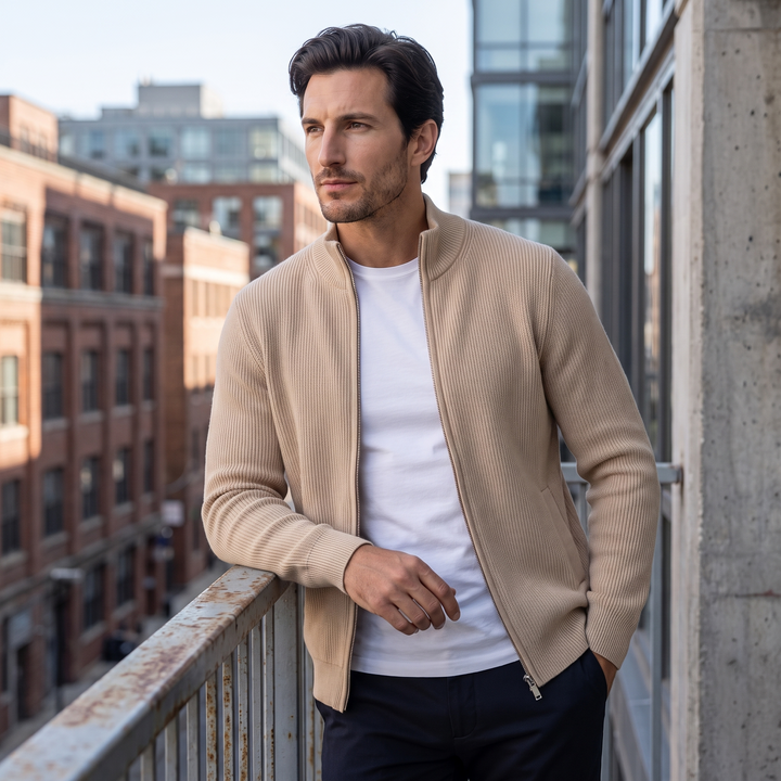 Jasper | Relaxed Ribbed Wool Full-Zip Cardigan