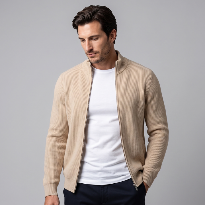 Jasper | Relaxed Ribbed Wool Full-Zip Cardigan