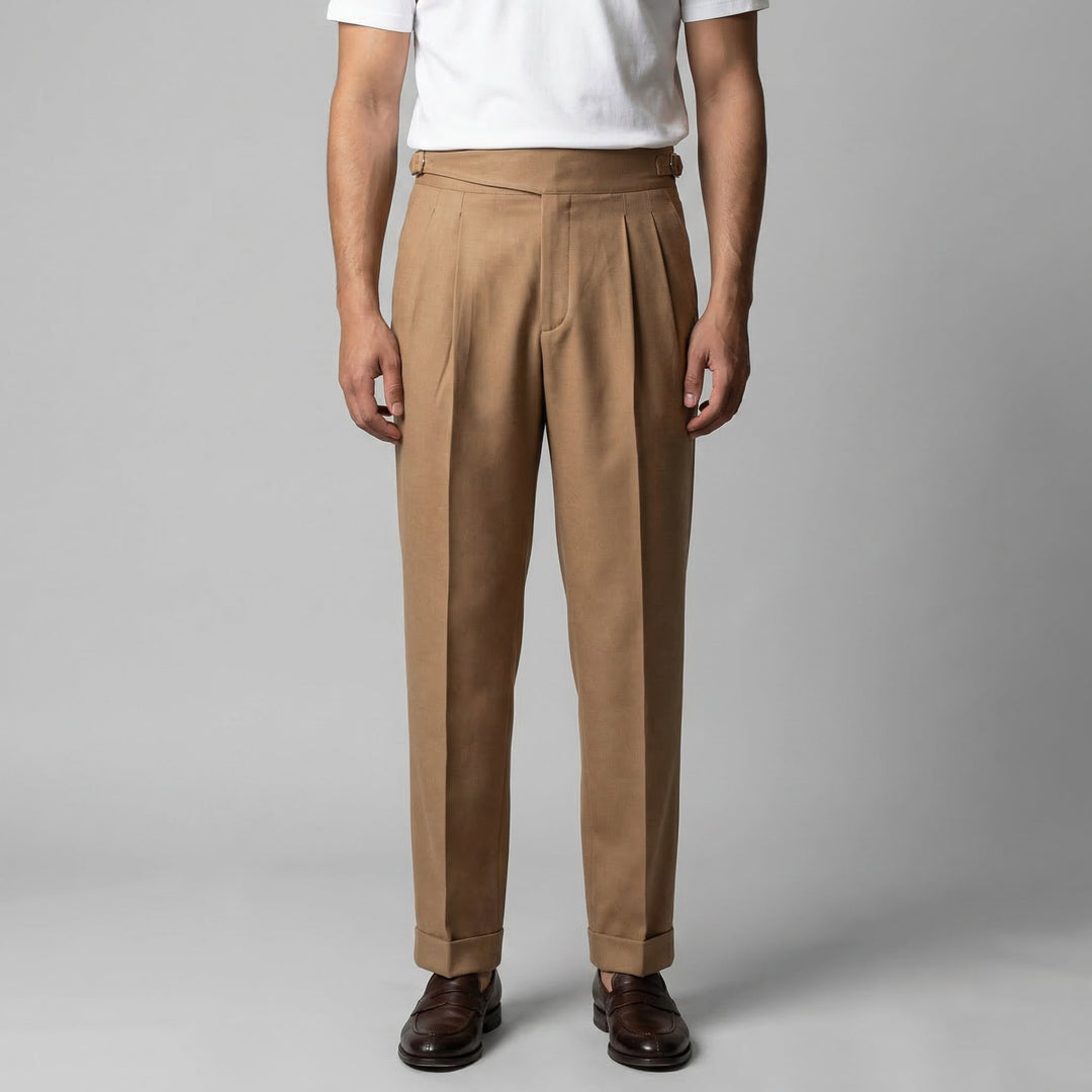 Men's Straight Leg Pleated Smart Trousers