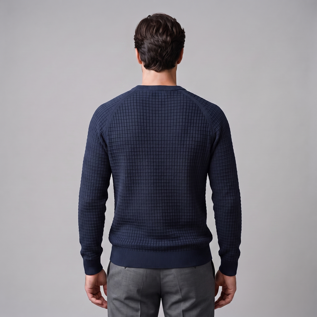 Vaughn | Relaxed Waffle Knit Crew Neck Cotton Sweater