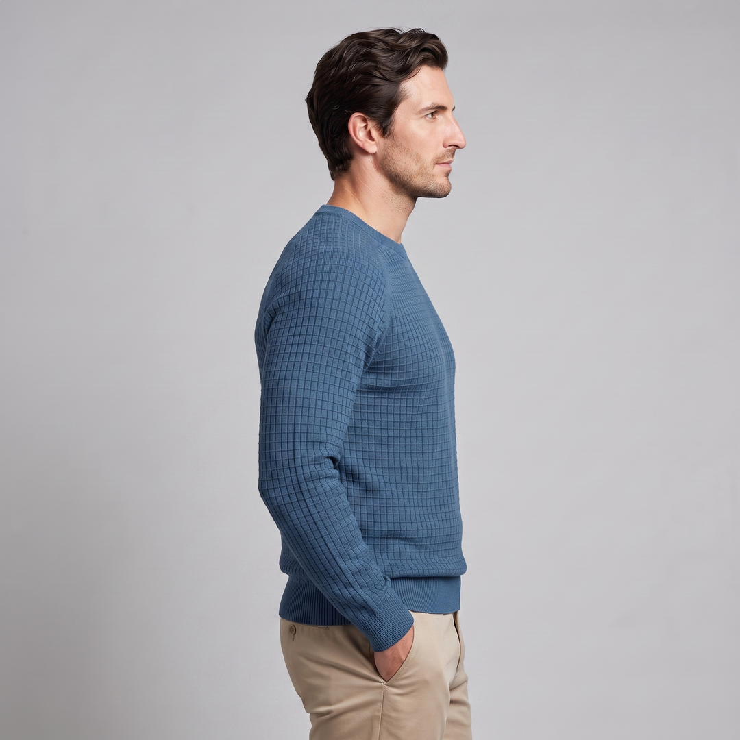 Vaughn | Relaxed Waffle Knit Crew Neck Cotton Sweater