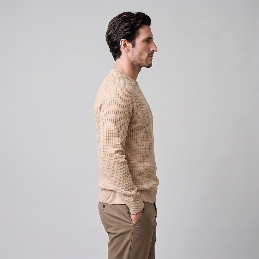 Vaughn | Relaxed Waffle Knit Crew Neck Cotton Sweater