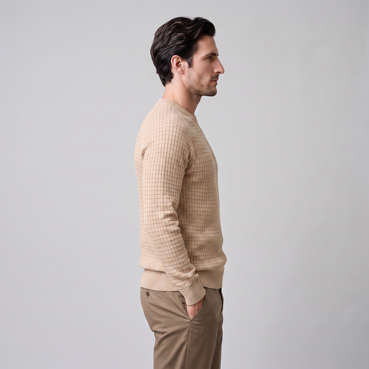 Vaughn | Relaxed Waffle Knit Crew Neck Cotton Sweater