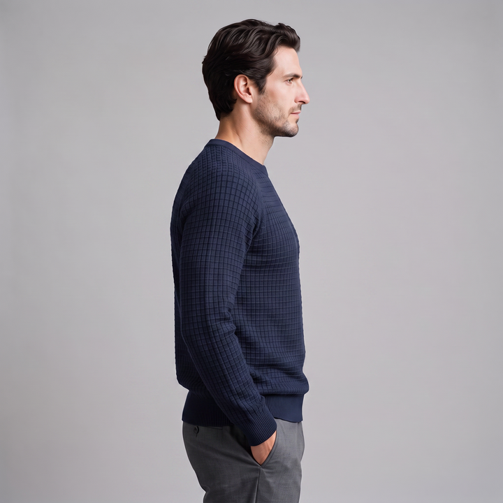 Vaughn | Relaxed Waffle Knit Crew Neck Cotton Sweater