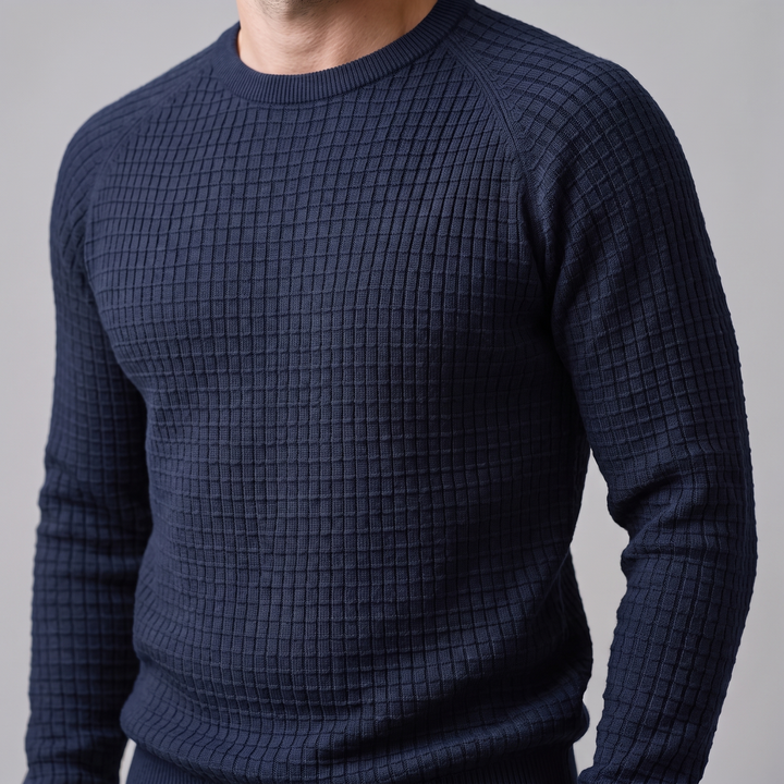 Vaughn | Relaxed Waffle Knit Crew Neck Cotton Sweater