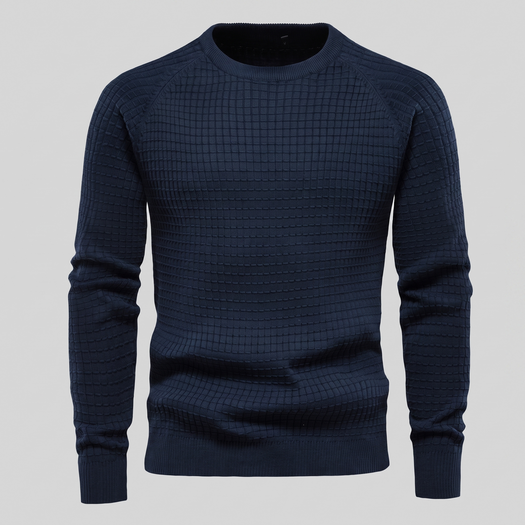 Vaughn | Relaxed Waffle Knit Crew Neck Cotton Sweater