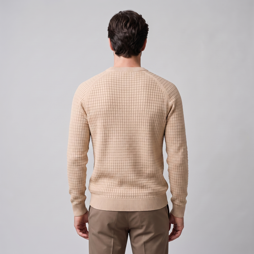 Vaughn | Relaxed Waffle Knit Crew Neck Cotton Sweater