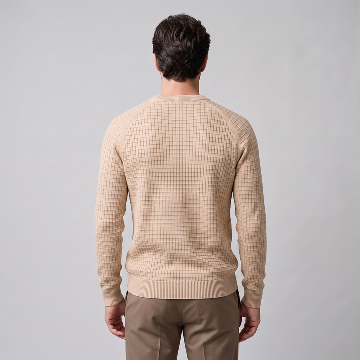 Vaughn | Relaxed Waffle Knit Crew Neck Cotton Sweater