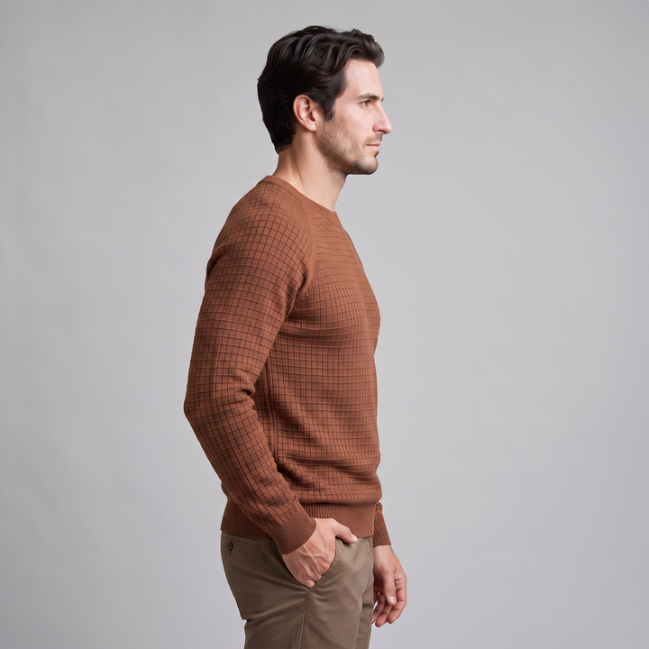 Vaughn | Relaxed Waffle Knit Crew Neck Cotton Sweater