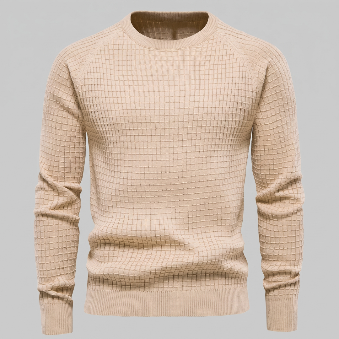 Vaughn | Relaxed Waffle Knit Crew Neck Cotton Sweater