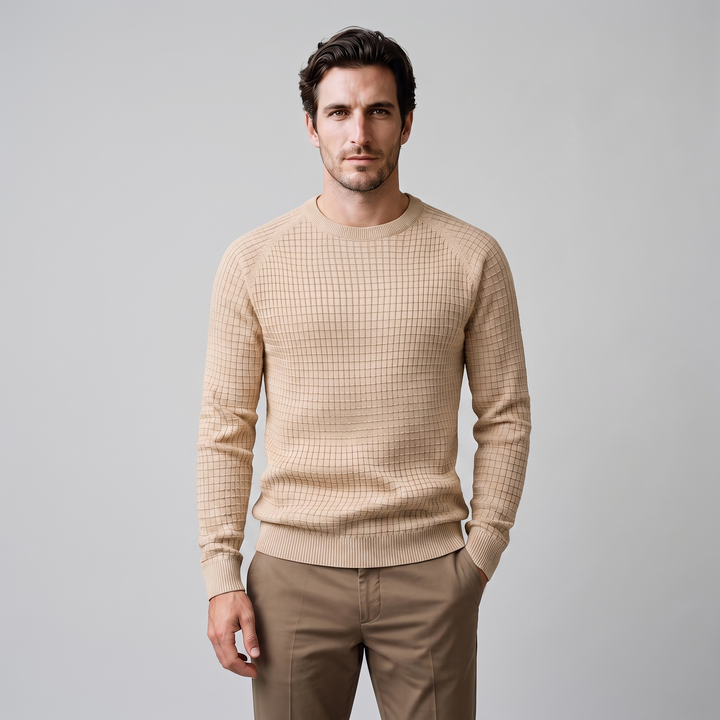 Vaughn | Relaxed Waffle Knit Crew Neck Cotton Sweater