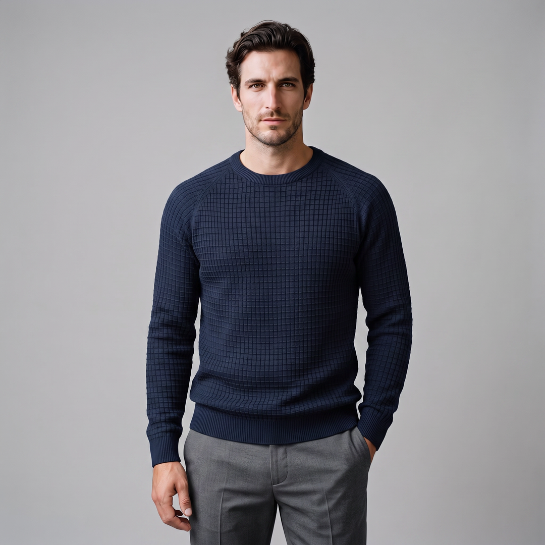 Vaughn | Relaxed Waffle Knit Crew Neck Cotton Sweater