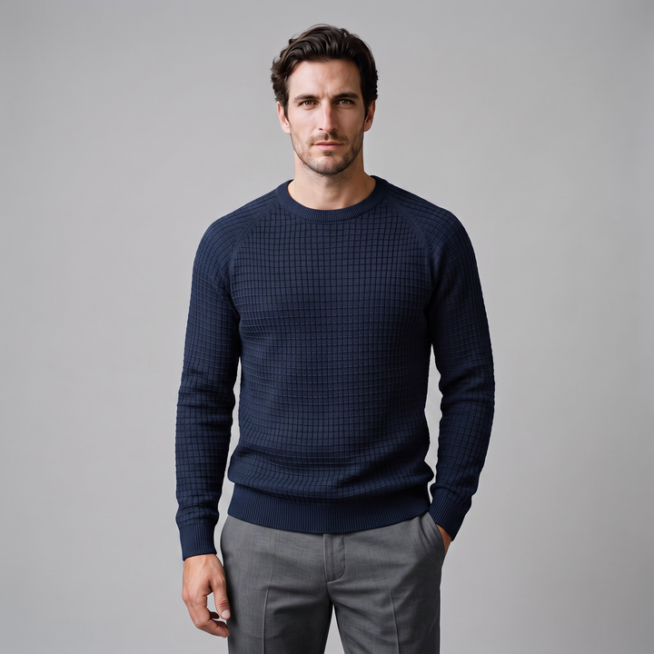 Vaughn | Relaxed Waffle Knit Crew Neck Cotton Sweater