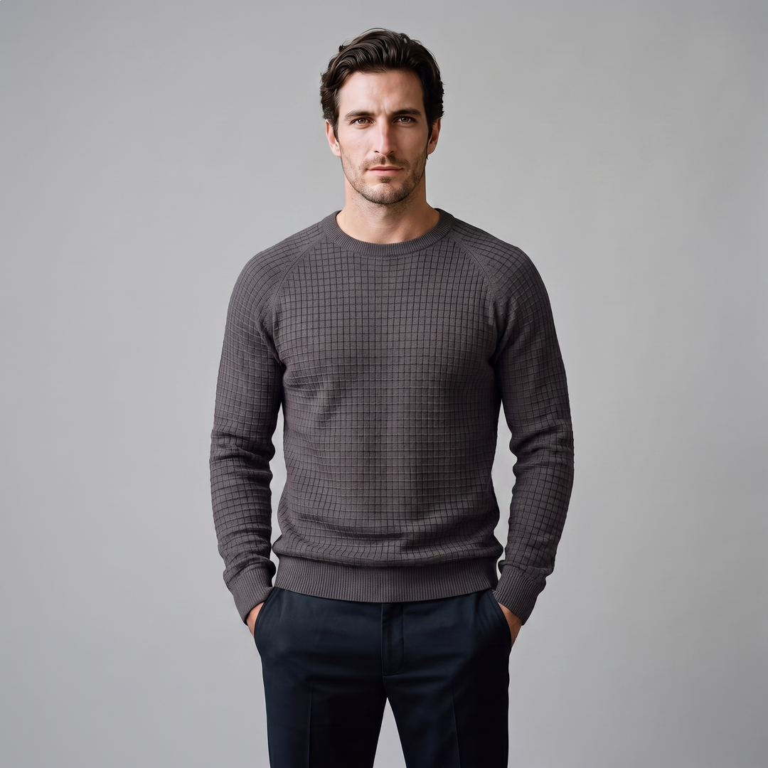 Vaughn | Relaxed Waffle Knit Crew Neck Cotton Sweater
