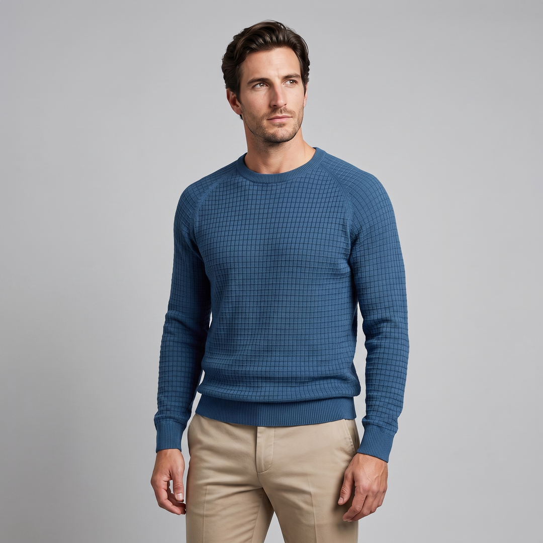 Vaughn | Relaxed Waffle Knit Crew Neck Cotton Sweater