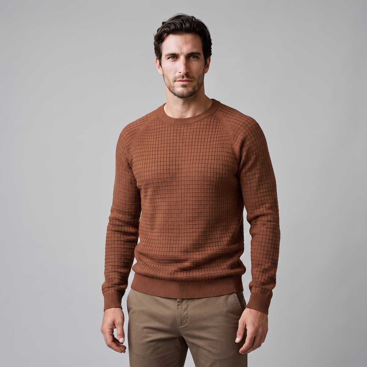 Vaughn | Relaxed Waffle Knit Crew Neck Cotton Sweater