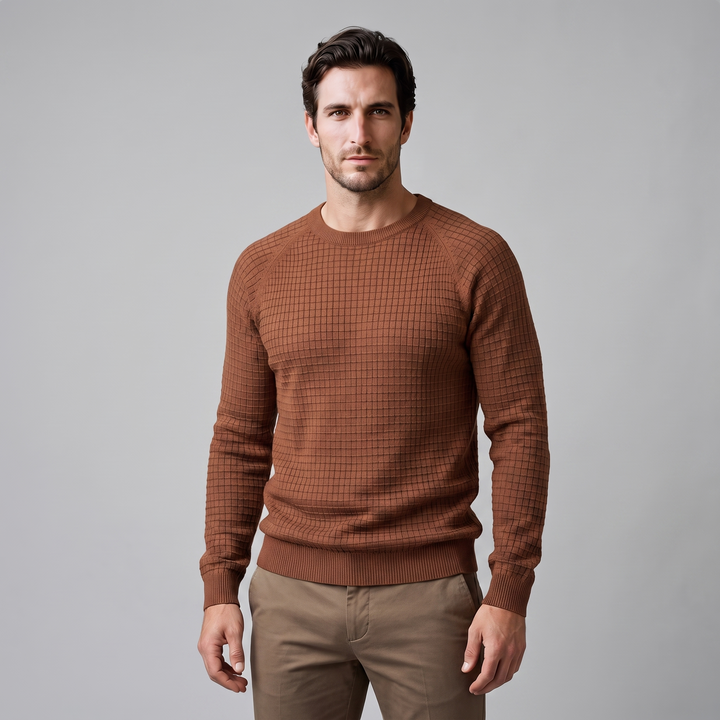 Vaughn | Relaxed Waffle Knit Crew Neck Cotton Sweater