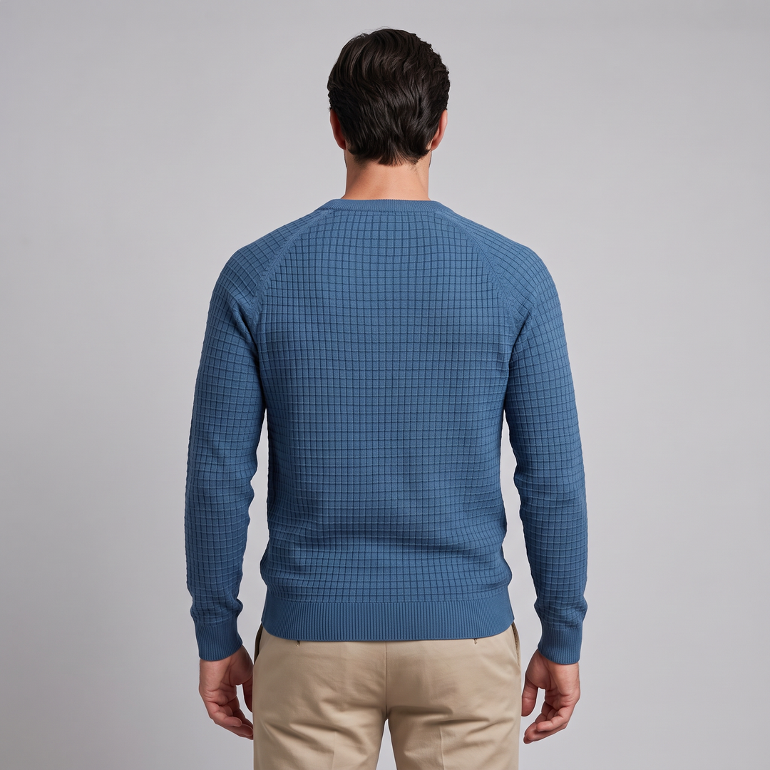 Vaughn | Relaxed Waffle Knit Crew Neck Cotton Sweater