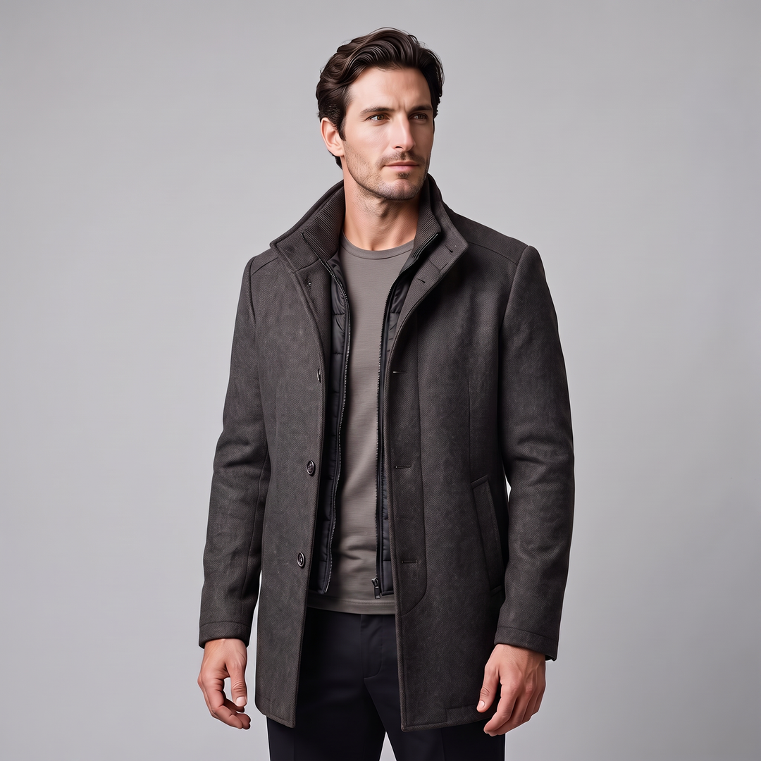 Ivor | Sharp Wool-Look Stand Collar Overcoat