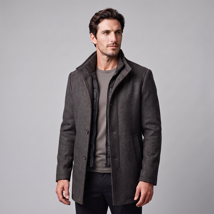 Ivor | Sharp Wool-Look Stand Collar Overcoat