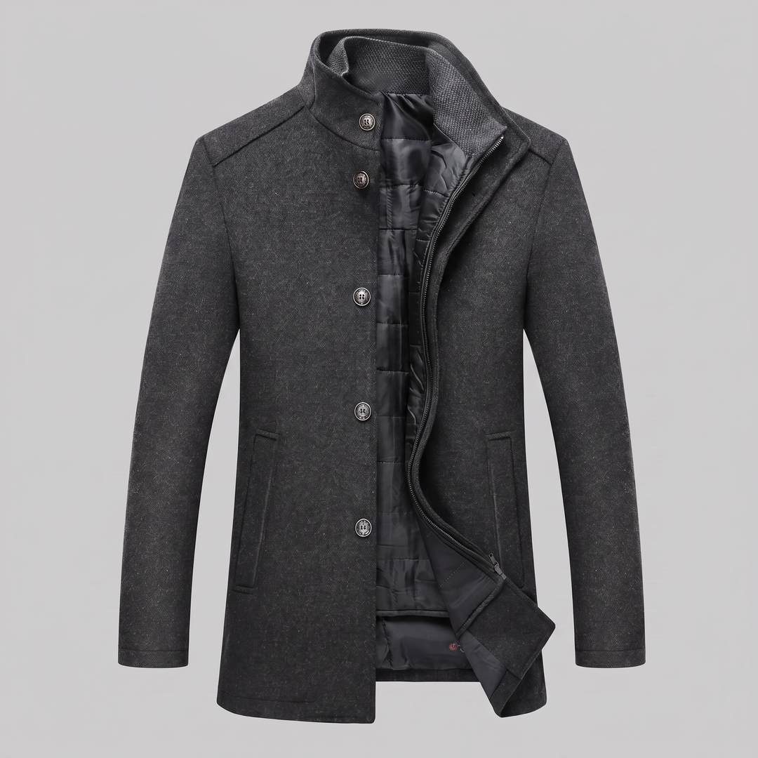 Ivor | Sharp Wool-Look Stand Collar Overcoat