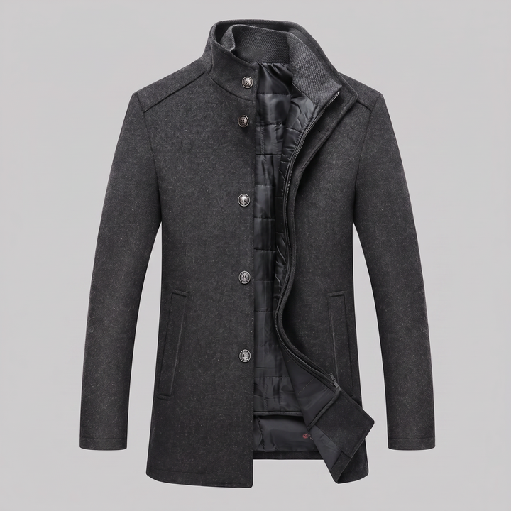 Ivor | Sharp Wool-Look Stand Collar Overcoat
