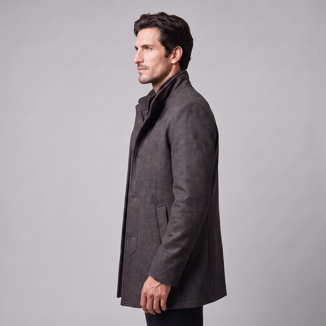 Ivor | Sharp Wool-Look Stand Collar Overcoat