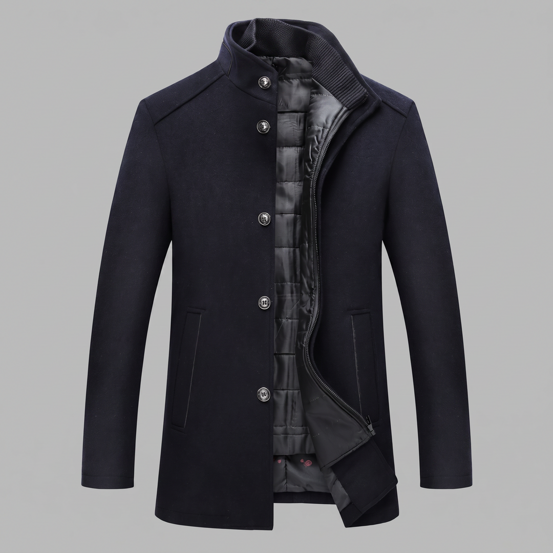 Ivor | Sharp Wool-Look Stand Collar Overcoat