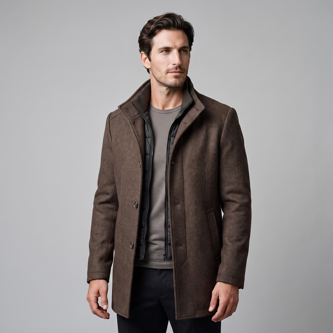 Ivor | Sharp Wool-Look Stand Collar Overcoat