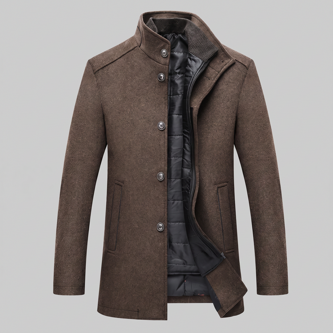 Ivor | Sharp Wool-Look Stand Collar Overcoat