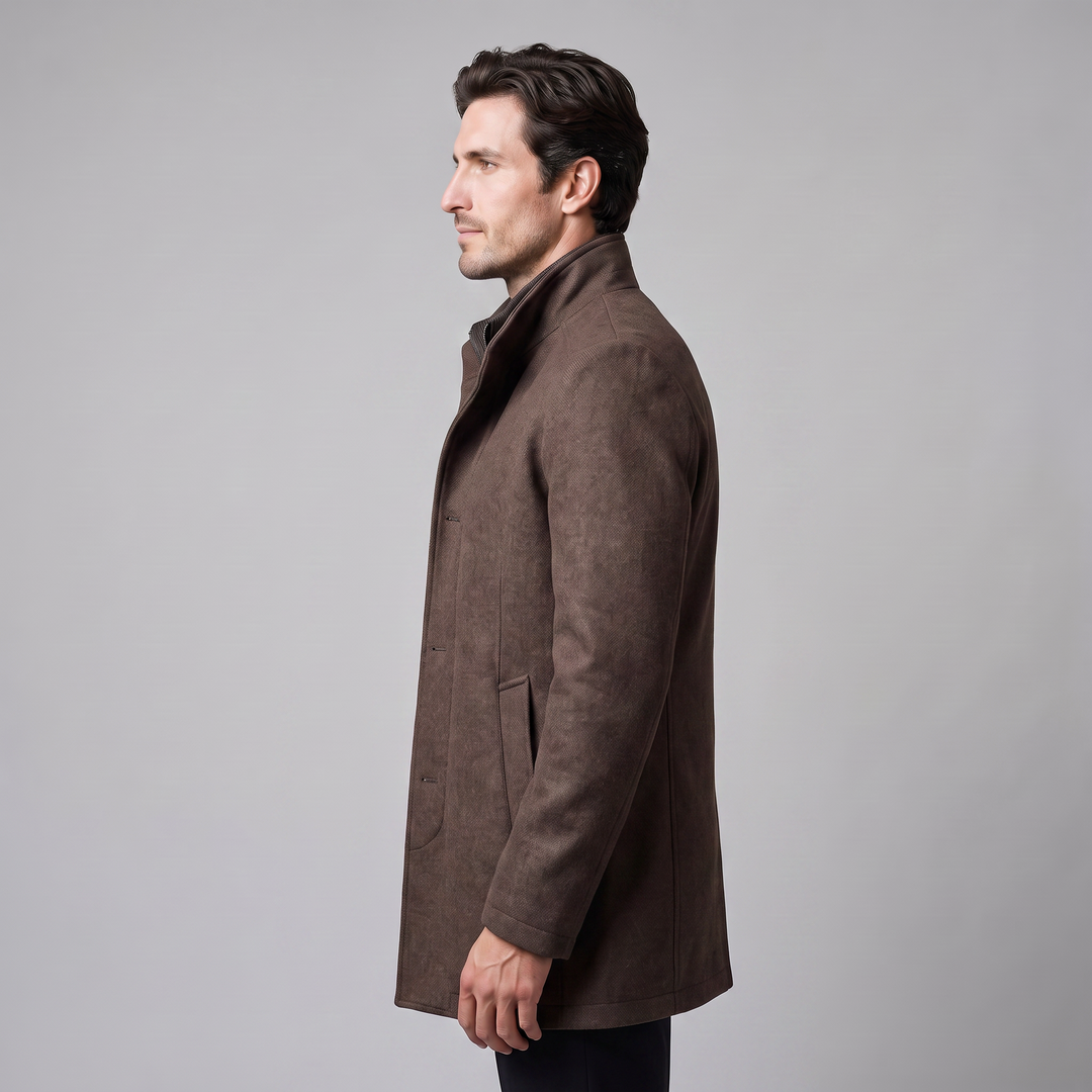 Ivor | Sharp Wool-Look Stand Collar Overcoat