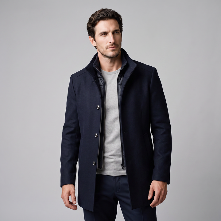 Ivor | Sharp Wool-Look Stand Collar Overcoat