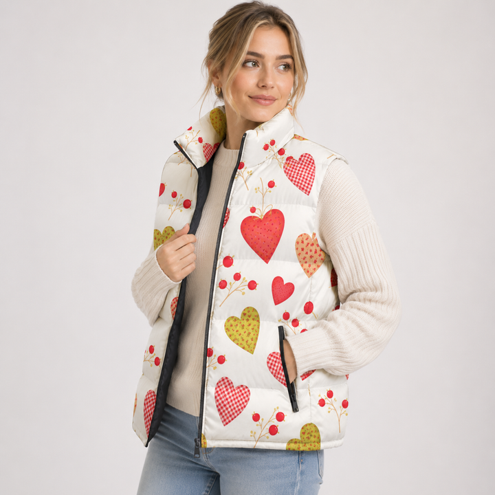 Penelope | Playful Heart Print Padded Gilet