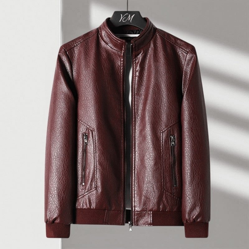 Rhydian | Sharp Ribbed-Collar Leather Bomber Jacket