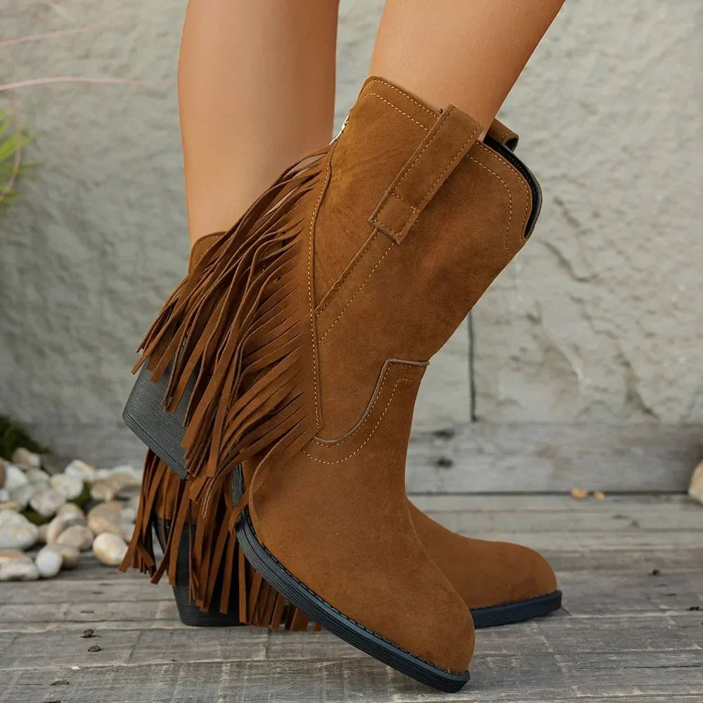 Roxane | Statement Fringe Suede Cowboy Boots