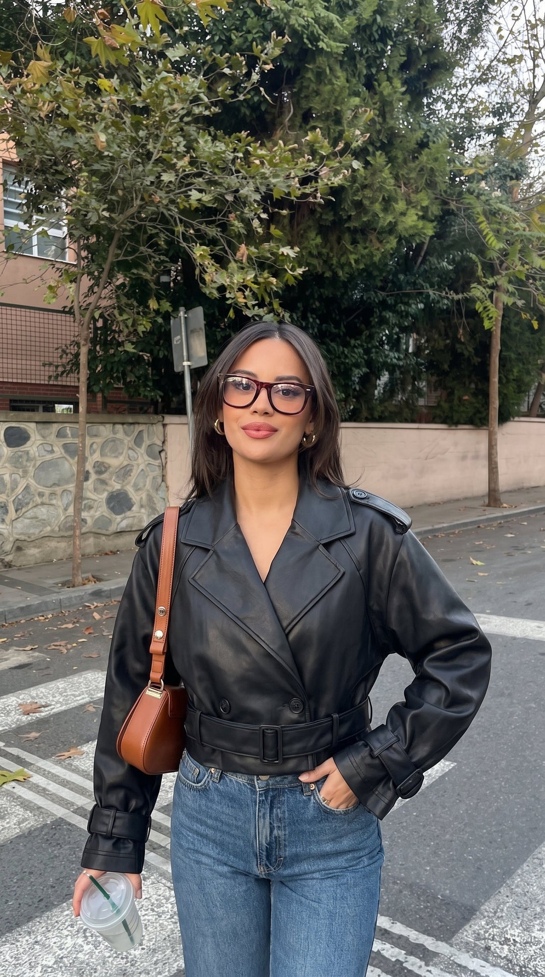 Elise | Sleek Cropped Leather Trench Coat for Women