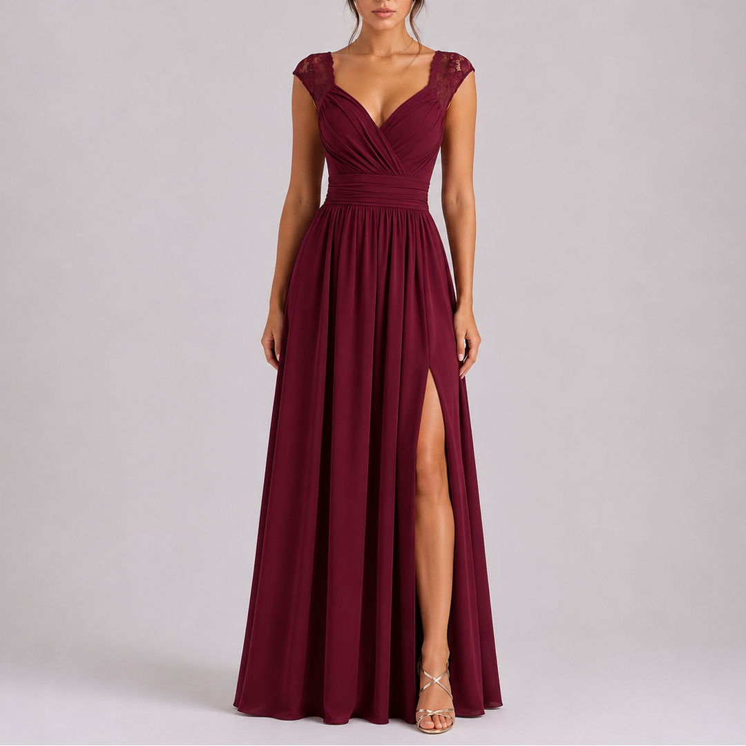 Georgina | Timeless Lace Shoulder Maxi Evening Dress