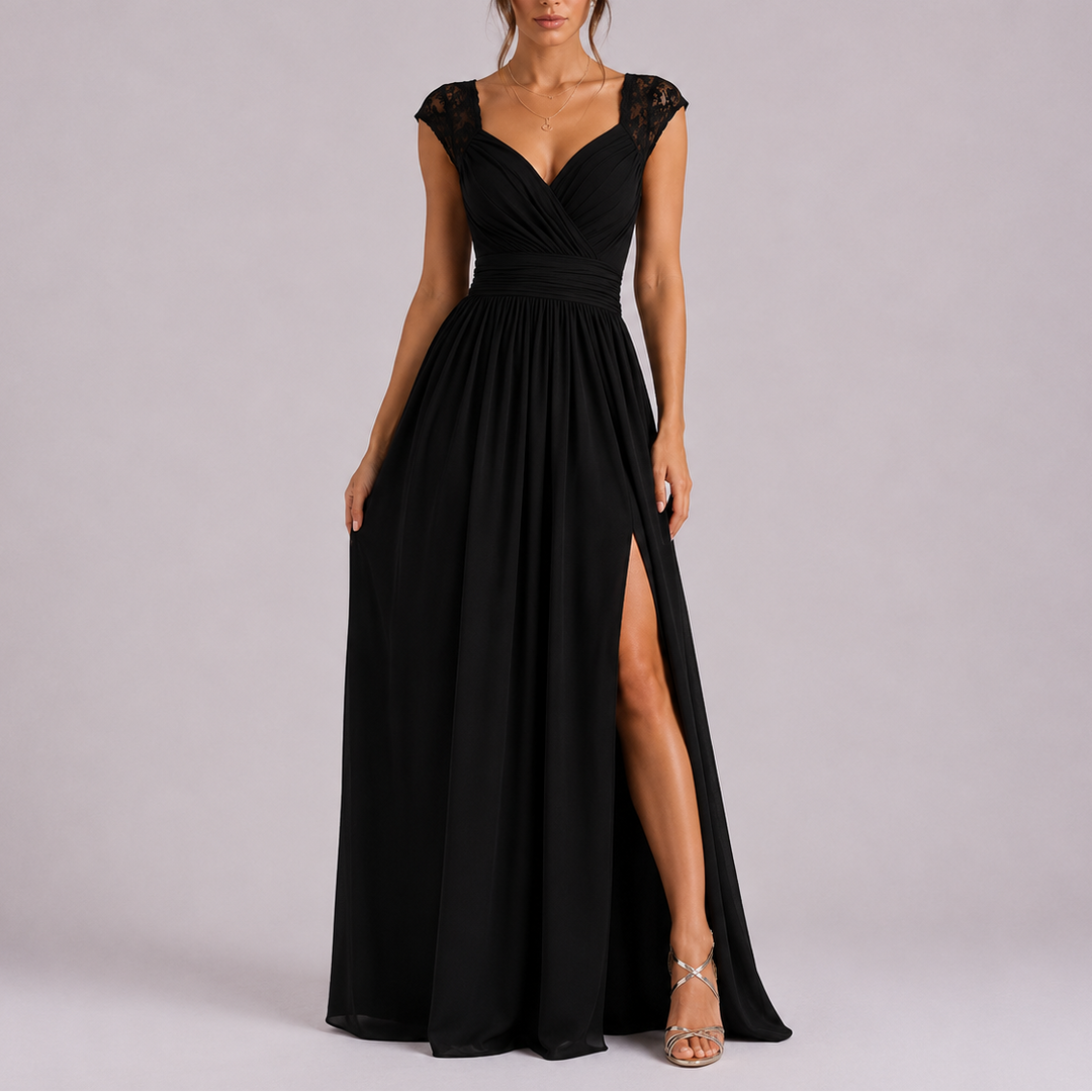 Georgina | Timeless Lace Shoulder Maxi Evening Dress