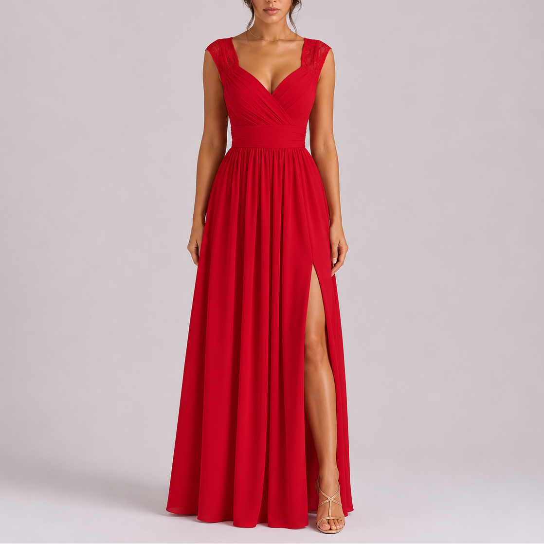 Georgina | Timeless Lace Shoulder Maxi Evening Dress