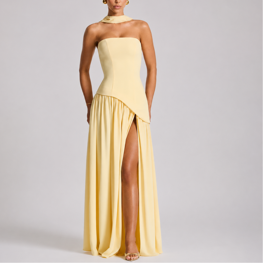 Cressida | Sleek Scarf Neck Backless Maxi Dress