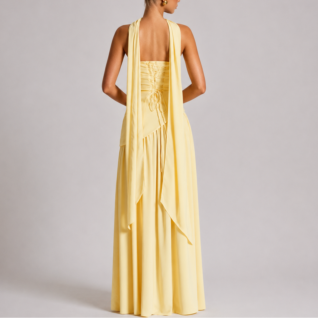 Cressida | Sleek Scarf Neck Backless Maxi Dress